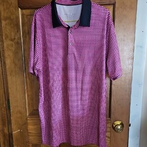 Classic Pink Patterned Polo Shirt with Black Collar
